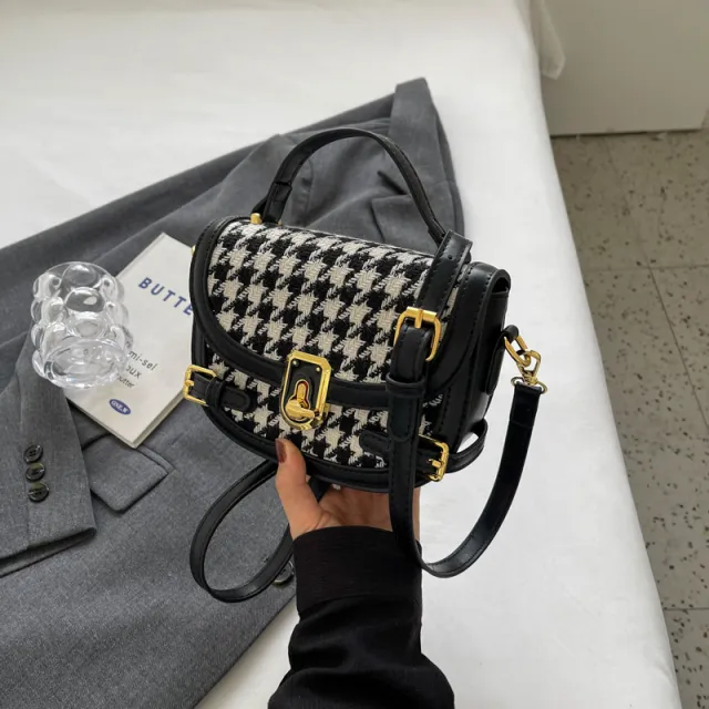 Women's Fashion All match Houndstooth Shoulder Bag Black - Shop at LoveMi