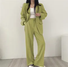 Korean Style Casual Suit Set Women - Avocado Set - View 1