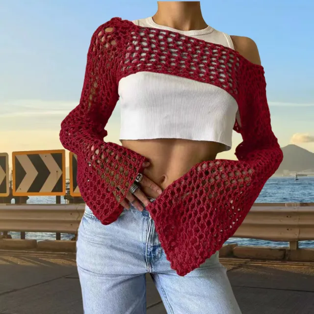 Cross Border Clothing Hand Crochet Sweater Wine Red - Shop at LoveMi