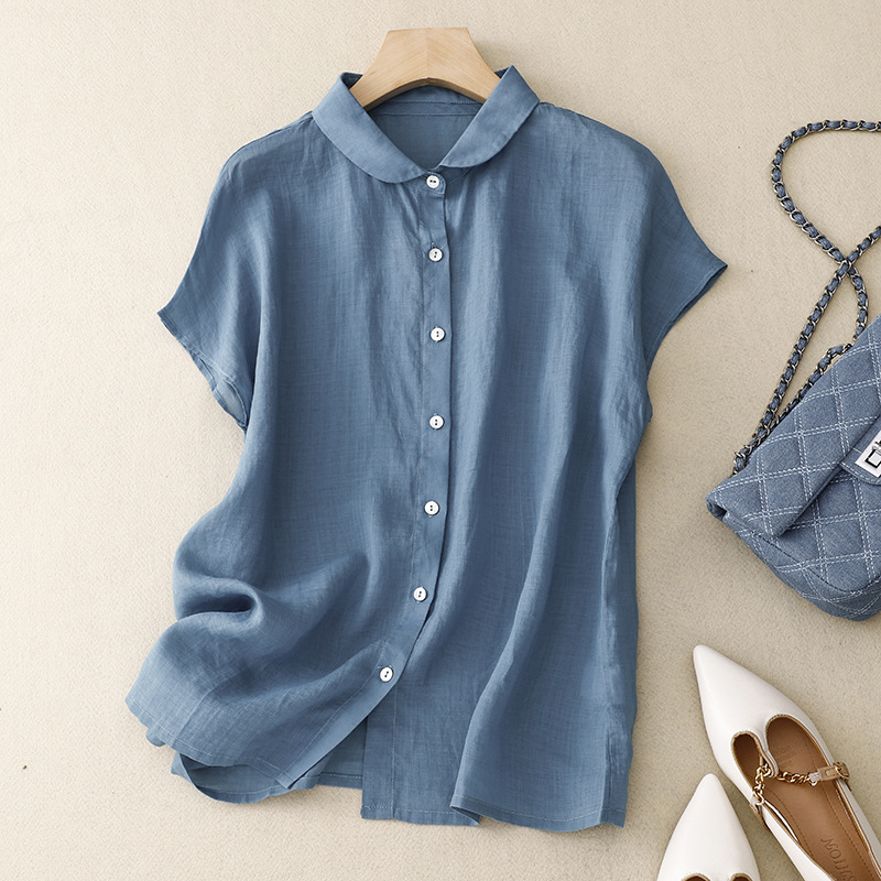 Cotton-Linen Plus-Size Loose Artistic Small Turn-Down Collar Shirt