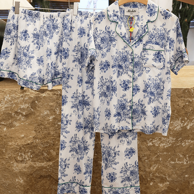 Printed Pajamas Women's Three-piece Set Home