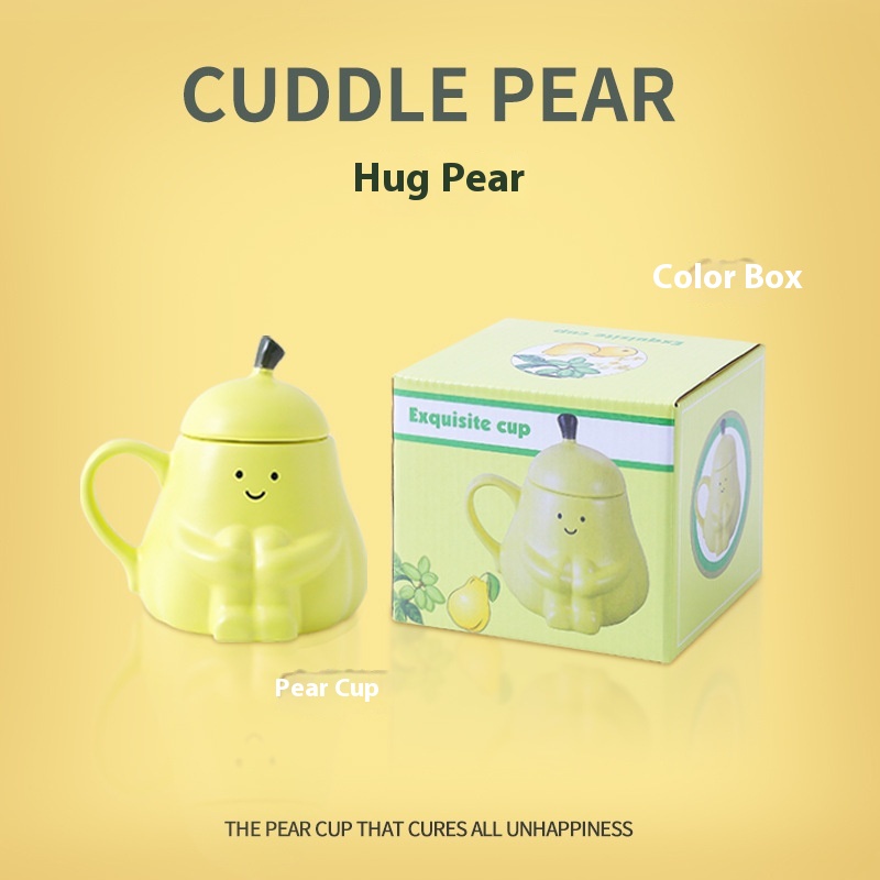 Cute Pear Ceramic Water Cup Cartoon With Lid