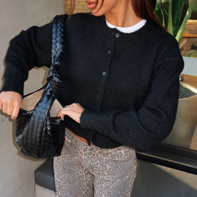 Fashionable Loose All match Short Long sleeved Sweater Black - Shop at LoveMi