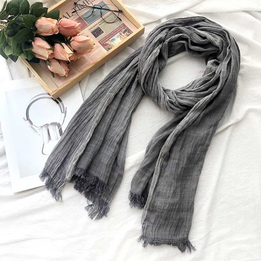 Japanese and Korean Striped Solid Color Cotton and Linen