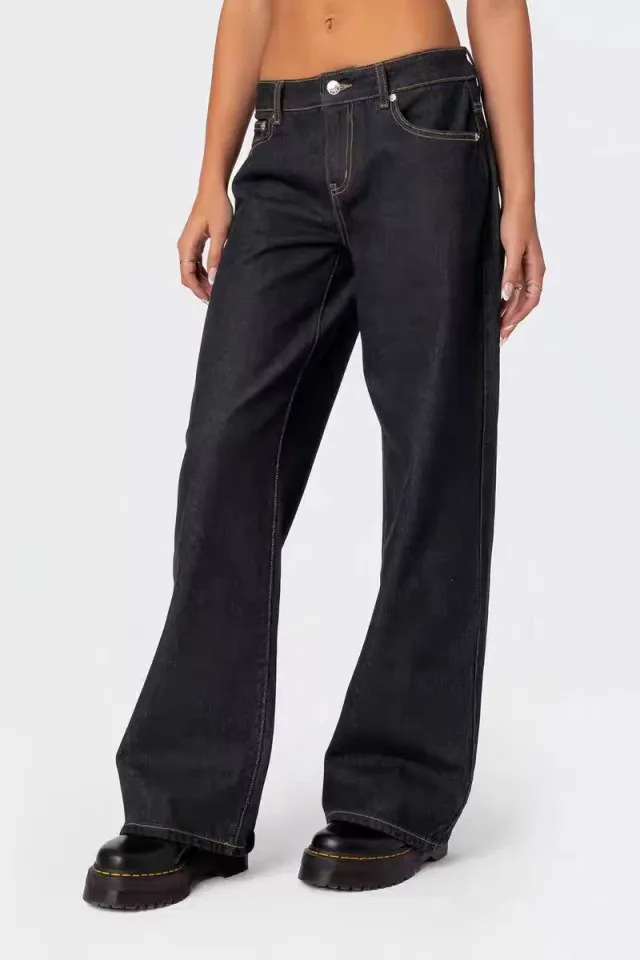European And American Fashionable Simple Low Waist Wide Leg Jeans Black - Shop at LoveMi