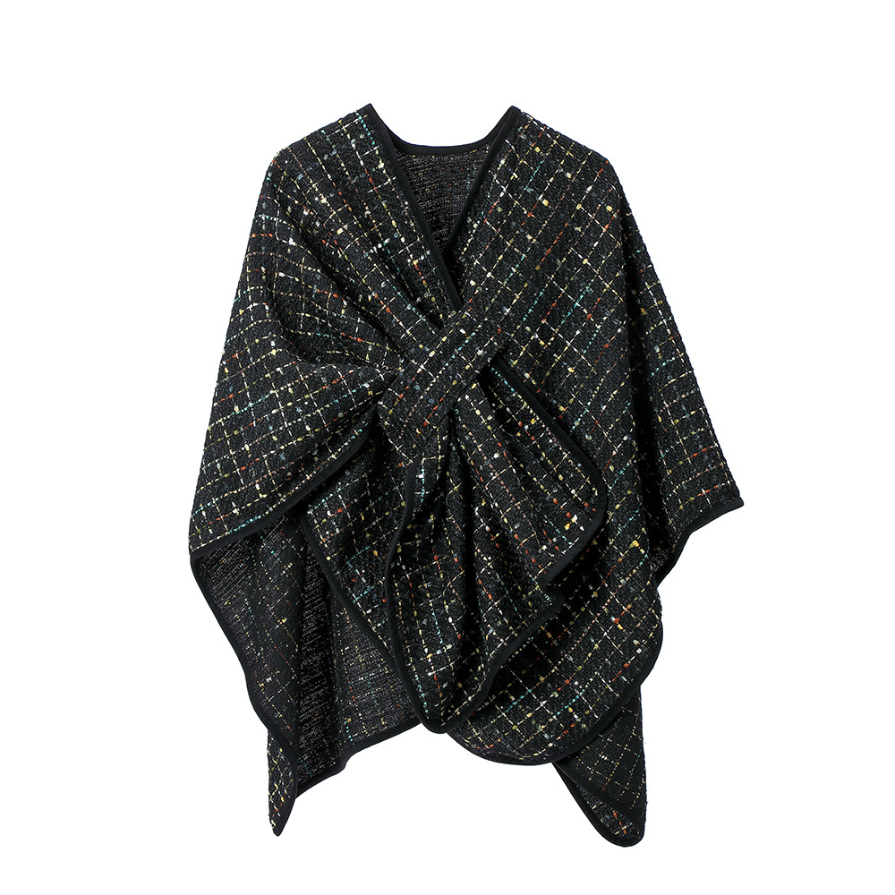 Women’s Colorful Sequined Christmas Style Cross Shawl – Christmas Black, 150x130cm