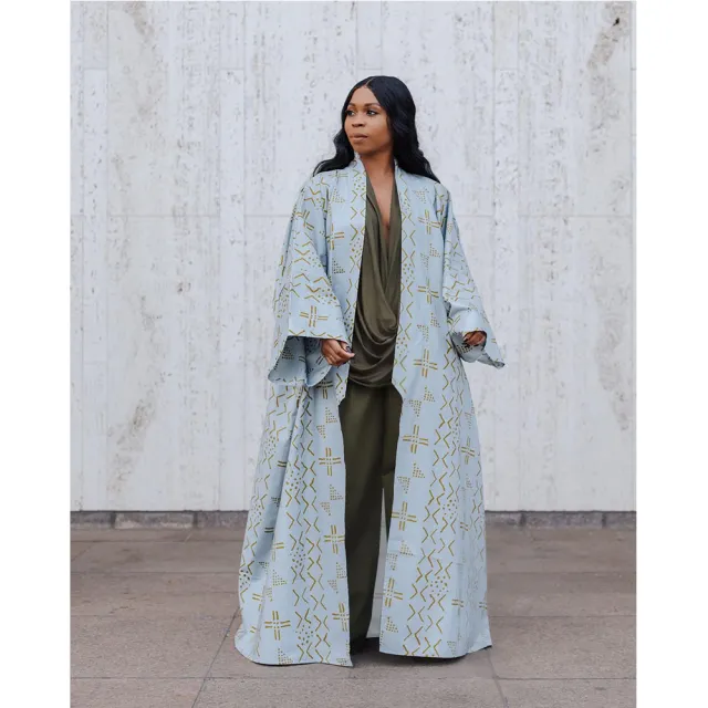 Fashion Temperament Plus Size All matching Long Loose Printed Cardigan Jacket Light Blue - Shop at LoveMi