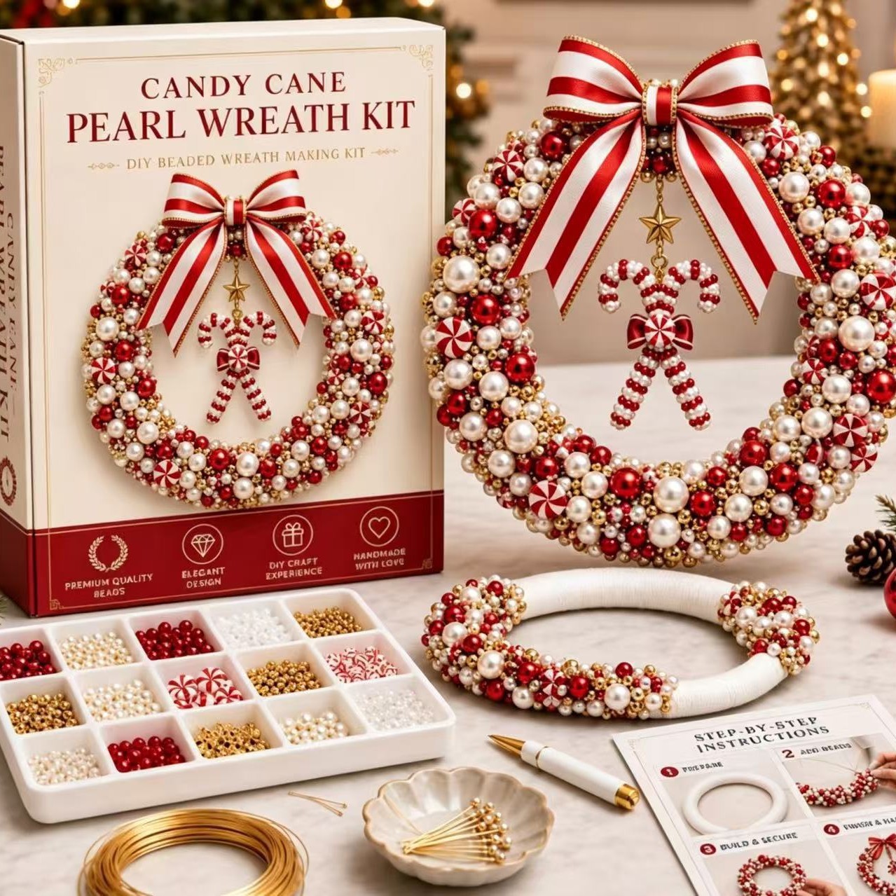 Christmas handmade beaded garland (christmas wreath)