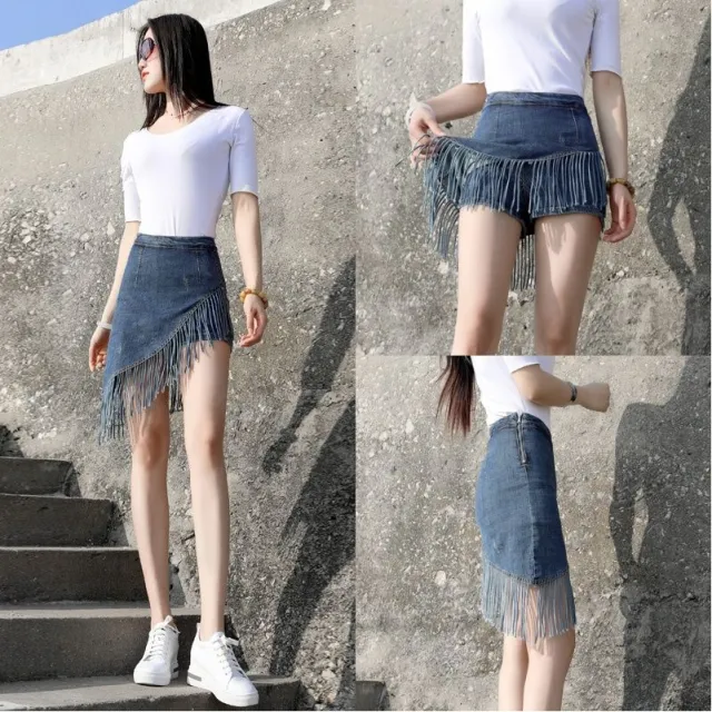 Fashion New Tassel Denim Skirt For Women Sapphire Blue - Shop at LoveMi