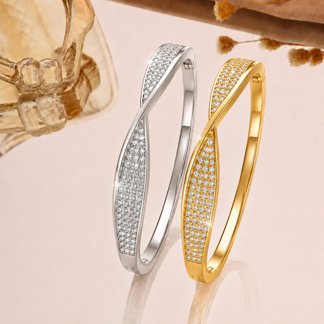 Light-luxury Twisted Bracelet With Zircon Inlays