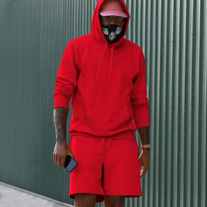 Mens Fleece-Lined Hoodie And Shorts Two-Piece Set