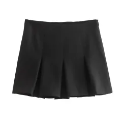 Style Wide Pleated High Waist American Skirt - Black - View 1