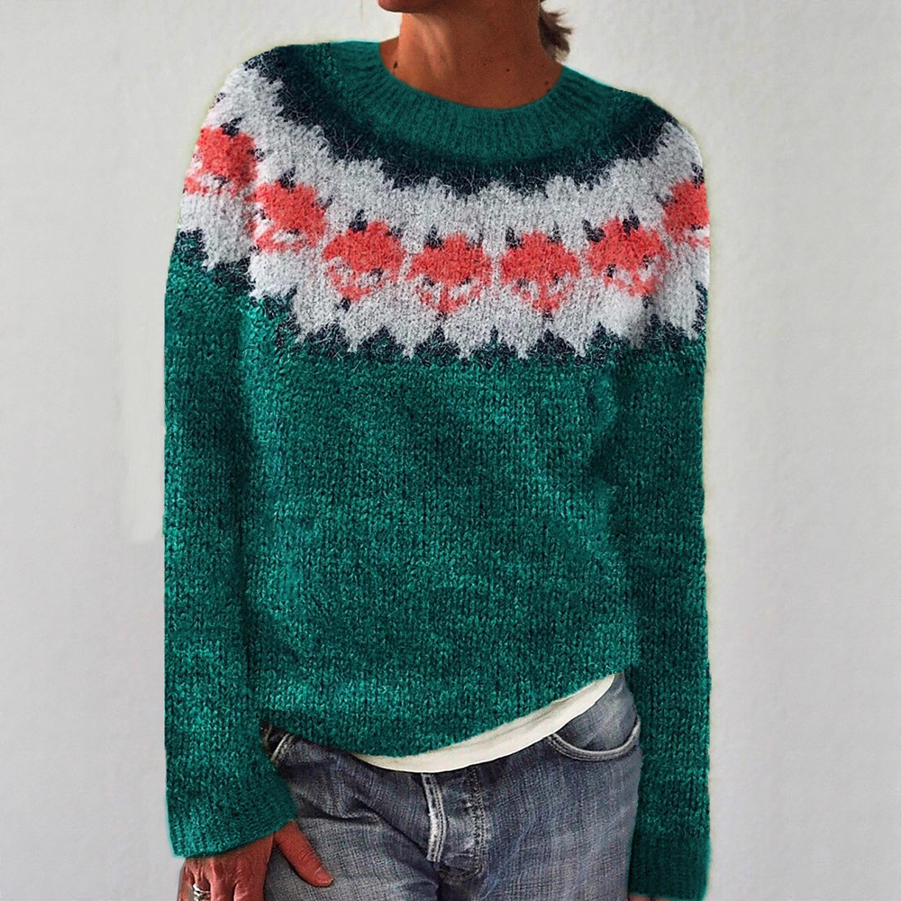 Women's Sweater Round Neck Multicolor Loose Fashion Pullover Sweater