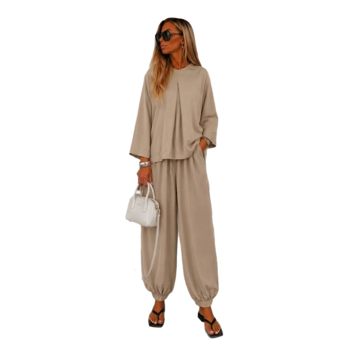 Womens Fashionable Ankle-Tie Harem Pants Two-Piece Set — foto 8