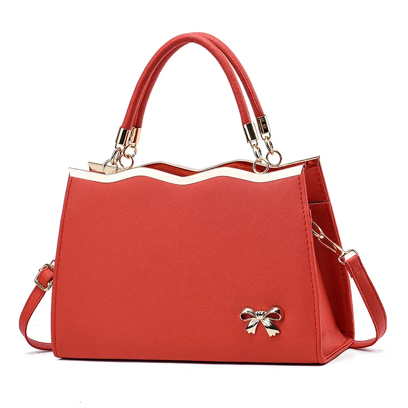 Fashion Bowknot Handbag Large Capacity Shoulder Messenger Bag - Red