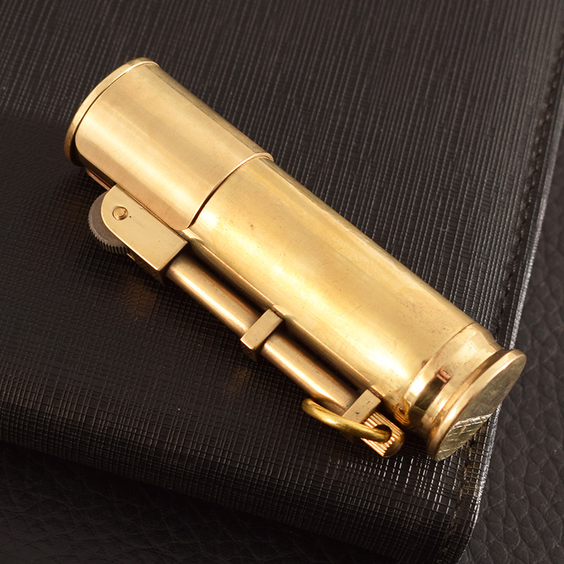 Vintage-style Uniquely Designed Brass Knurled Kerosene Lighter