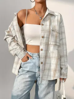 European And American Leisure Mid-length Plaid Shirt Jacket Cardigan Shirt - Mixed Colour-L - View 1