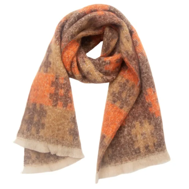 European And American style Yarn Pattern Jacquard Scarf 04 Orange Rice Coffee - Shop at LoveMi