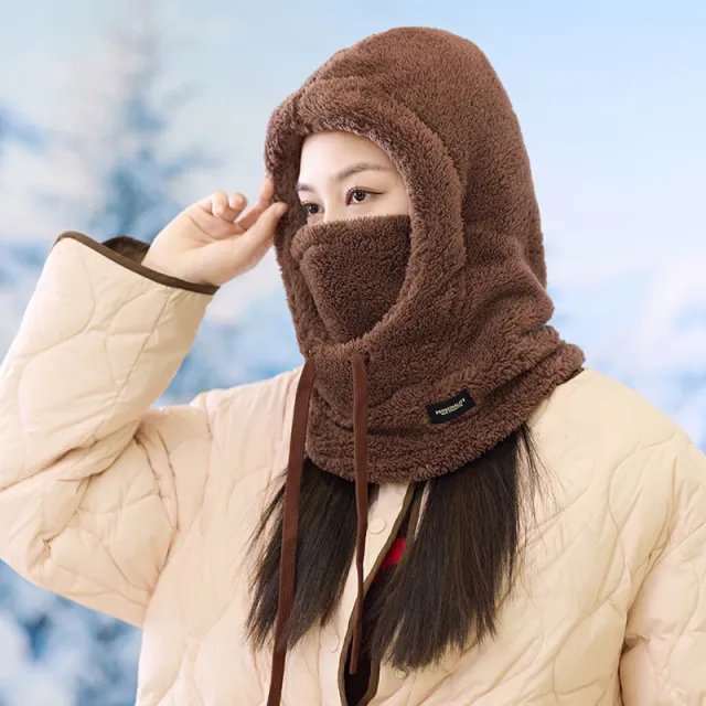 Windproof Warm Winter Sleeve Cap Female Riding Fleece lined Bandana Coffee - Shop at LoveMi