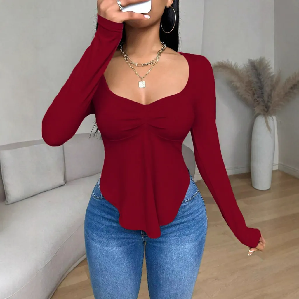 European And American Autumn And Winter Slim-fit Women's Tight Tops - Wine Red
