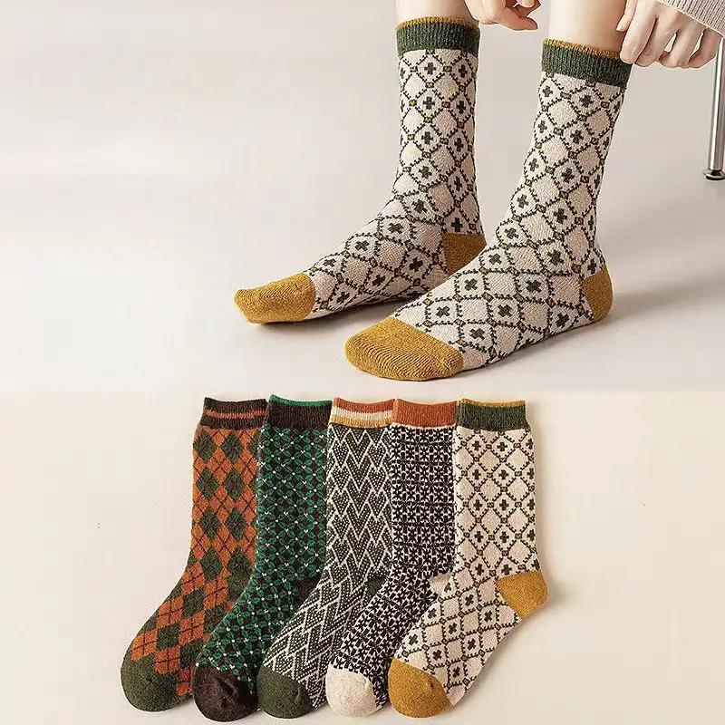 Women's Mid-calf Pure Cotton Warm Double-knit Retro