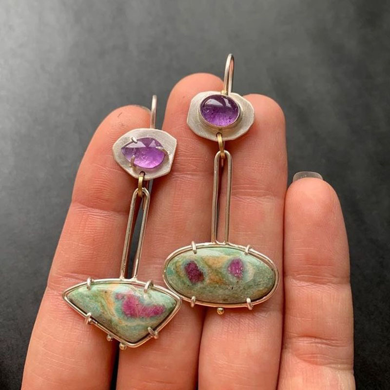 Elegant And Chic Geometric Enamel Colorful Glass Statement Earrings