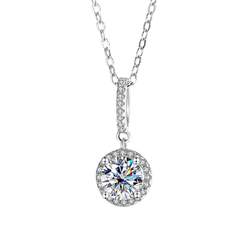 S925 Sterling Silver Moissanite One Carat Square And Round Pendant With Six-claw Snowflake Design