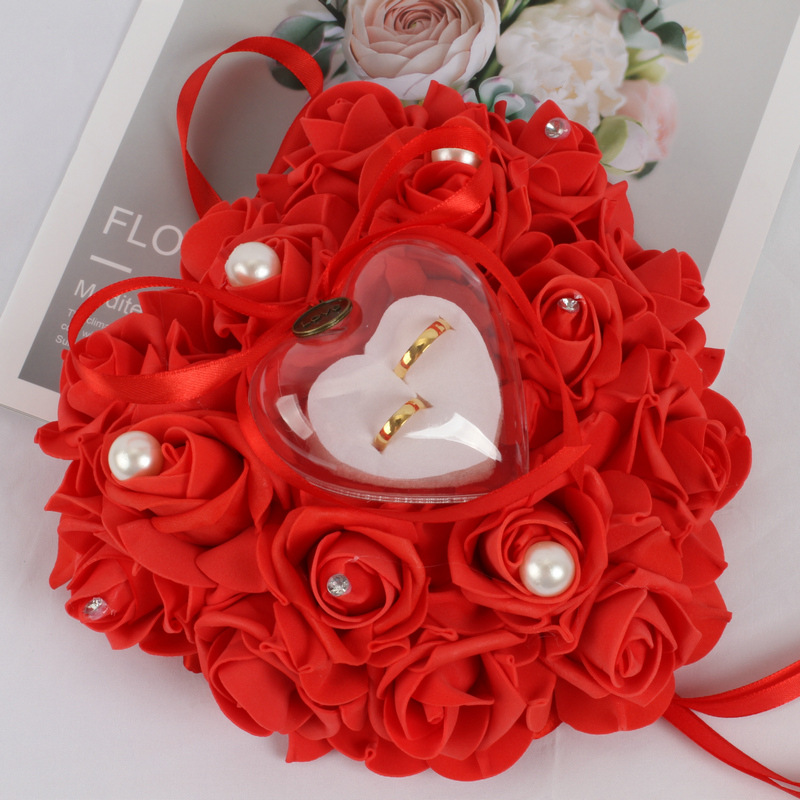Wedding Pearl Ring Pillow PE Foam Rose Red - Shop at LoveMi