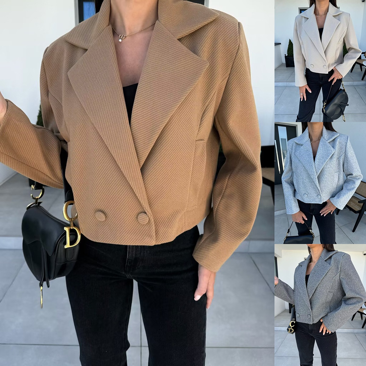 Fashion British Suit Collar Woolen Coat