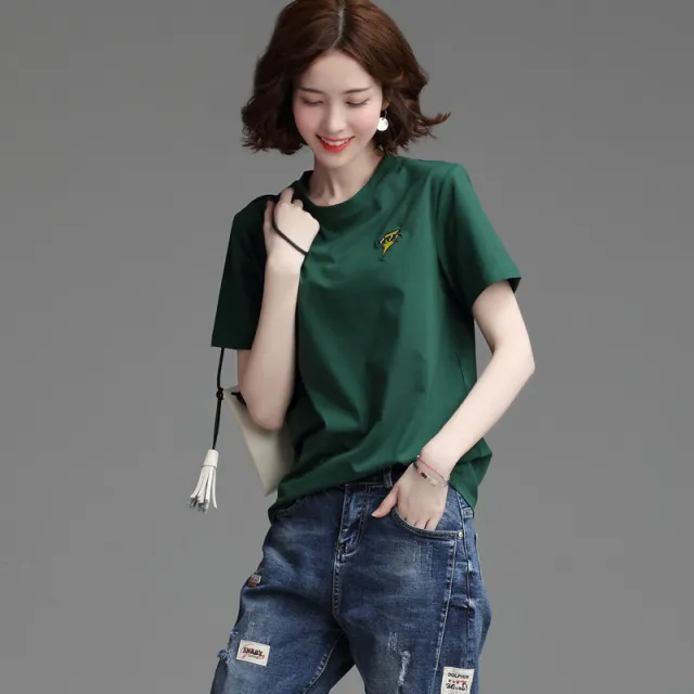 Women's Stylish Loose Round Neck Short Sleeve T shirt Top Green - Shop at LoveMi