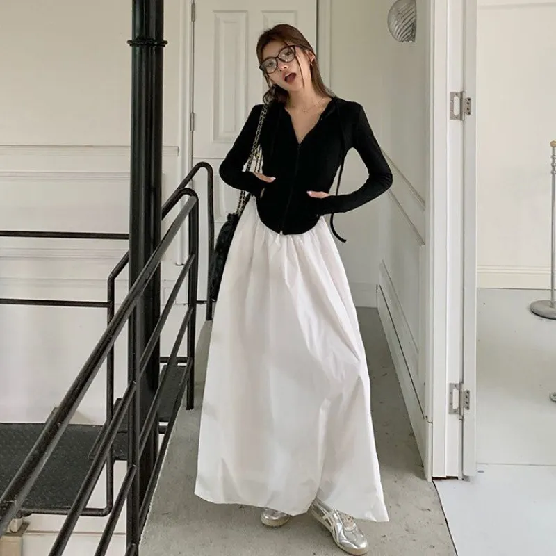 High Elastic Waist Casual Loose Temperament A- Line Skirt - White