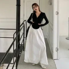High Elastic Waist Casual Loose Temperament A- Line Skirt - White - View 1