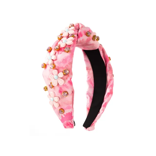 Tie dyed Fabric Diamond Headband Flower Bow Tie Pink Floral - Shop at LoveMi