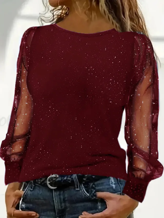 Ladies New Long Sleeve Crew Neck Casual Loose fitting T shirt Top Wine Red - Shop at LoveMi