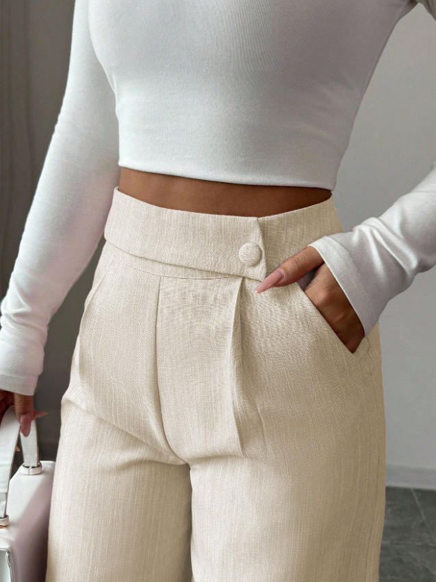 Women's High-Waist Straight-Leg Pants in Brown – solid color full length casual all-match