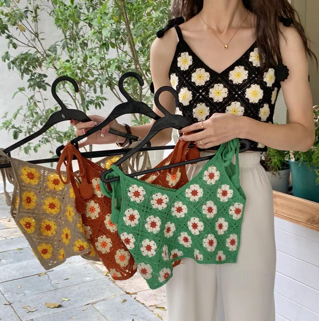 Retro Style Hollow Crochet Small Vest Sling Women