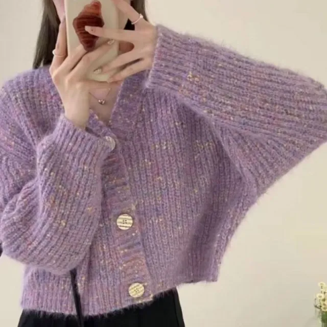 Vintage Colored Dot Short Loose Knitted Cardigan Sweater Red - Shop at LoveMi