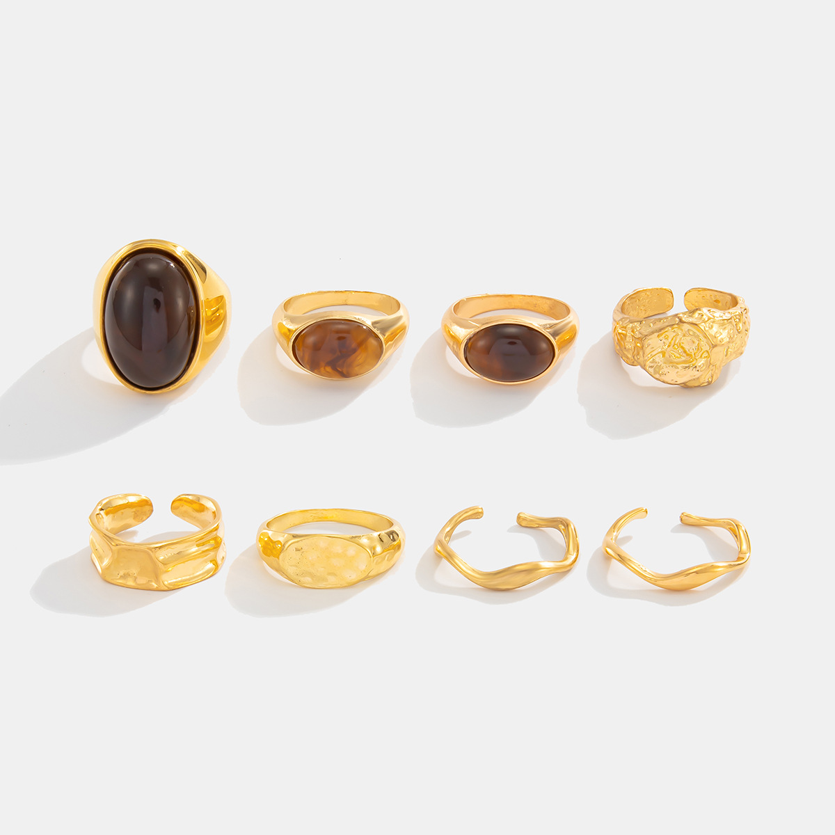 Fashionable Light-Luxury Gemstone Open Ring Set