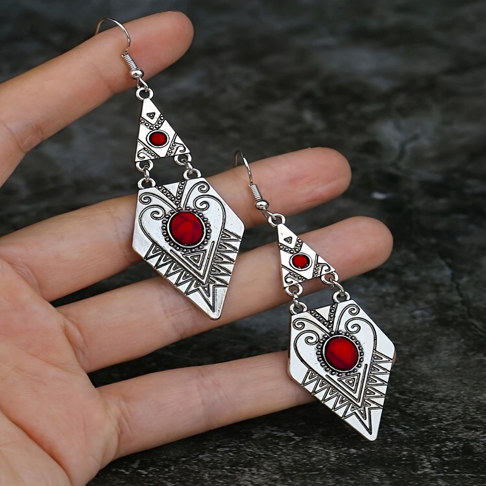 Bohemian Creative Geometric Rhombus Gemstone-Inlaid Alloy Earrings