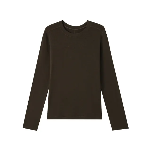 Round Neck Warm Knitwear Solid Color Underwear Long Sleeved Top Brown - Shop at LoveMi