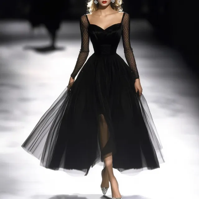 Womens Retro Classic French Black Gauze Dress Black - Shop at LoveMi