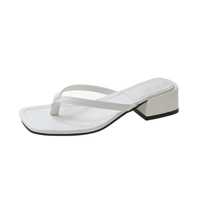 Women's Fashion Outerwear Square Toe All matching Chunky Heel Non slip Beach Flip Flops White - Shop at LoveMi