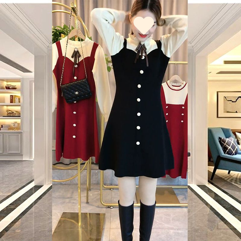 Women's Autumn And Winter New Fake Two Pieces Dress