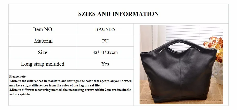 Title 1, Fashionable New Black Women Handbag PU Rivet Pa...