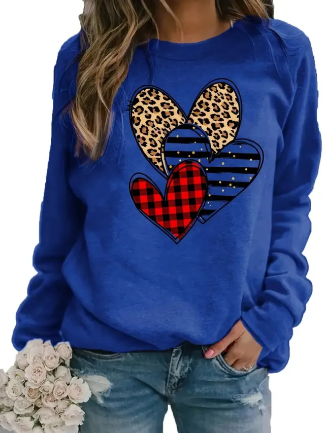 Women's Printed Long Sleeve Crew Neck Sweater Wy75 Xxl - Shop at LoveMi