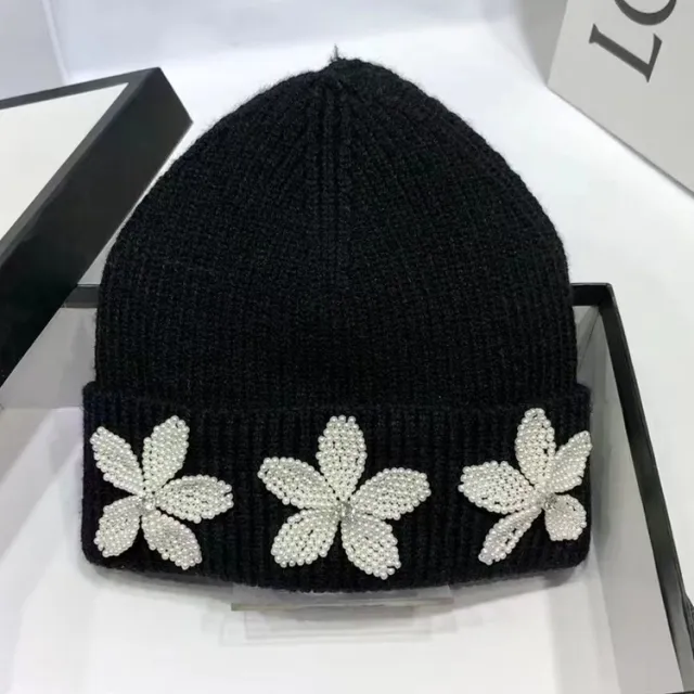Hand sewn Rhinestone Letter Wool Hat Black 3 - Shop at LoveMi