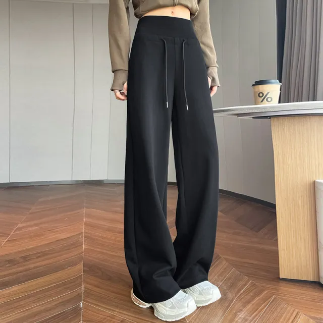 High Waist Simple Versatile Slimming Drooping Straight Casual Style Trousers Black - Shop at LoveMi