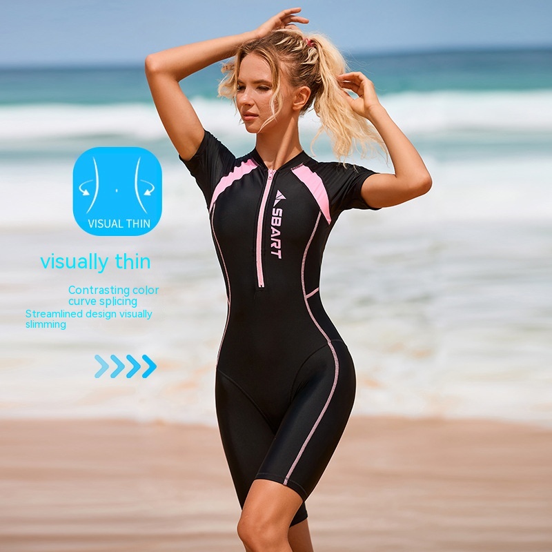 Solid Color Surfing Suit Sun-proof Quick-drying Tight-fitting Swimsuit With Chest Pad - Image 5