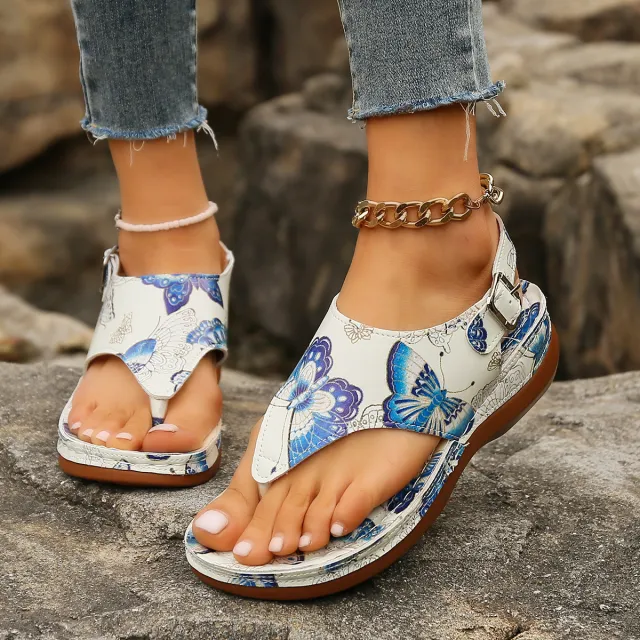 Women's Fashion Casual Flower Back Buckle Wedge Sandals White - Shop at LoveMi