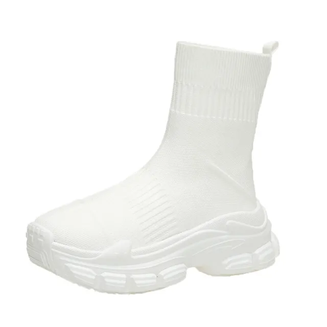 Platform Knitted Sports Casual Shoes And Boots White - Shop at LoveMi